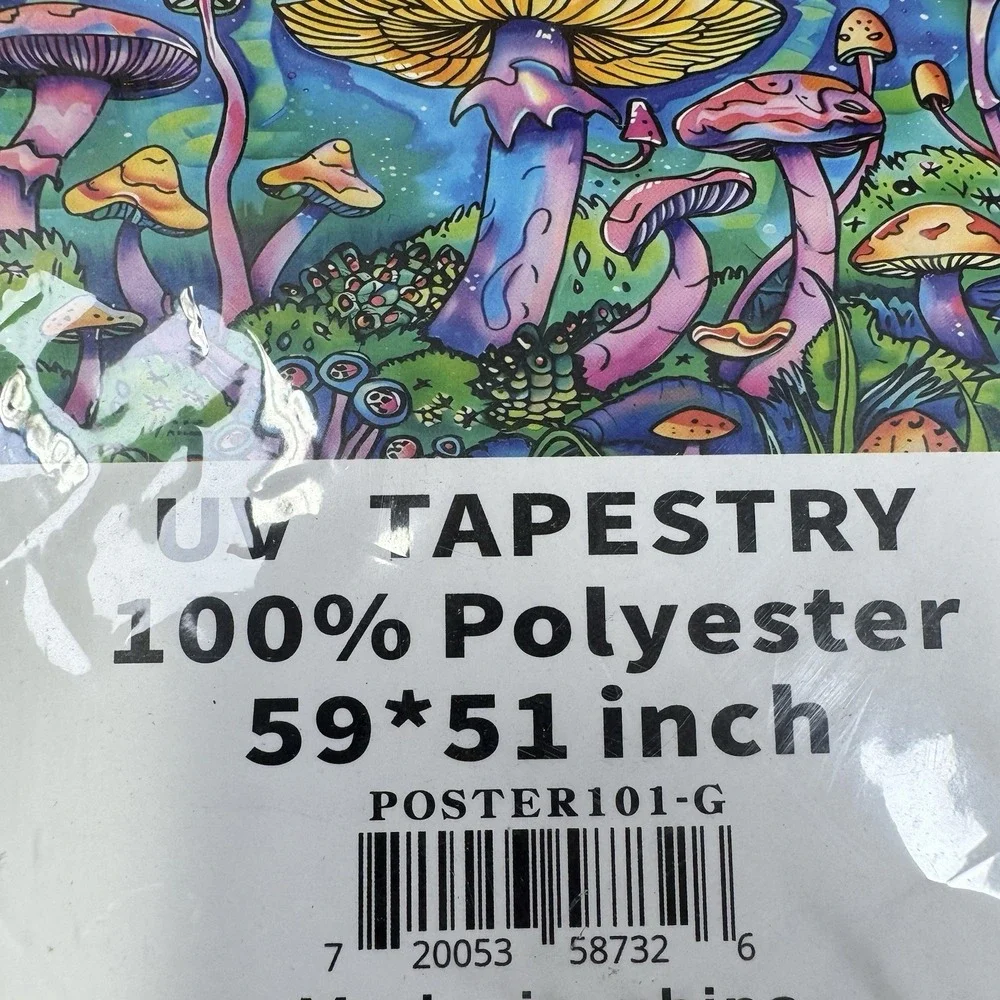 UV Blacklight Mushroom Forest Tapestry 59x51